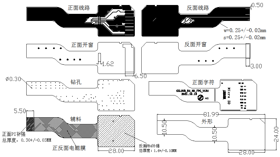 衛星導航燒錄存儲模塊柔性組件化線路板分層圖